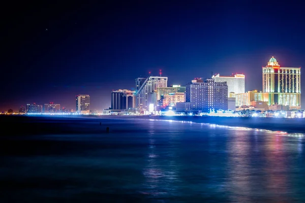 Skyline of Atlantic City, New Jersey at night at the boardwalk