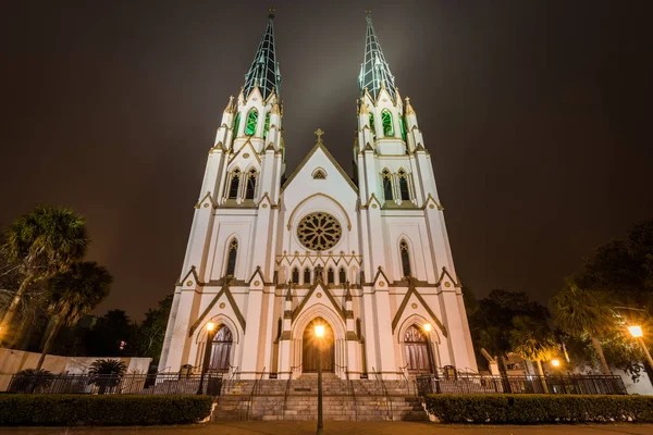 The Cathedral of St, John the Baptist Church at Night in Savanna — Stock Photo, Image