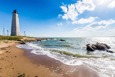New England deniz feneri Lighthouse Point New Haven Con parkında