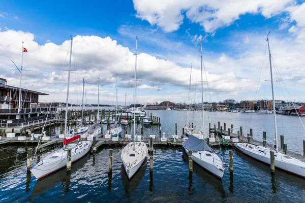 Haven gebied van Annapolis (Maryland) op een bewolkte lentedag met s — Stockfoto