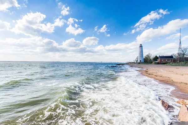 New England maják v Lighthouse Point Park v New Havenu Con — Stock fotografie