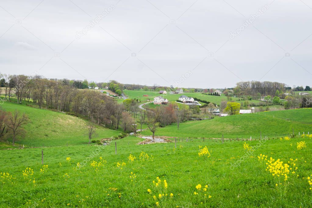 Landscape of lush farmland around southern york county pennsylva