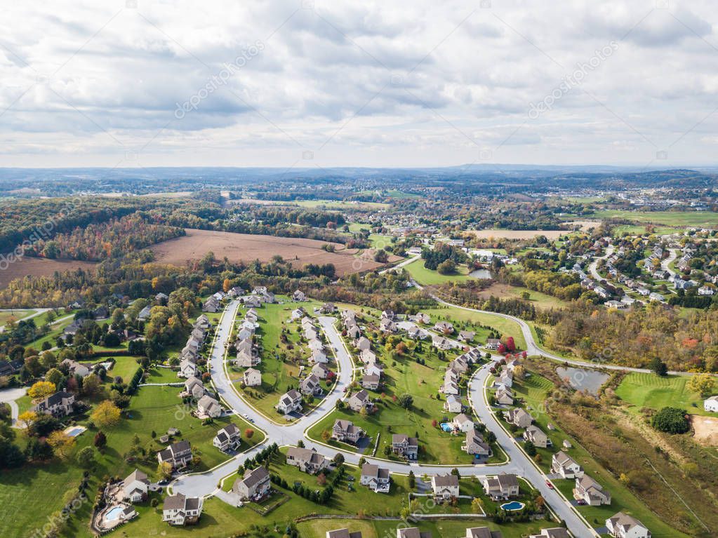 New Neighborhood in Redlion, Pennsylvania from above during Fall