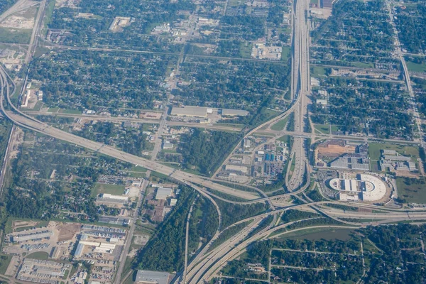 Metropolis Area of Houston, Texas Suburbs from Above in an Airplane