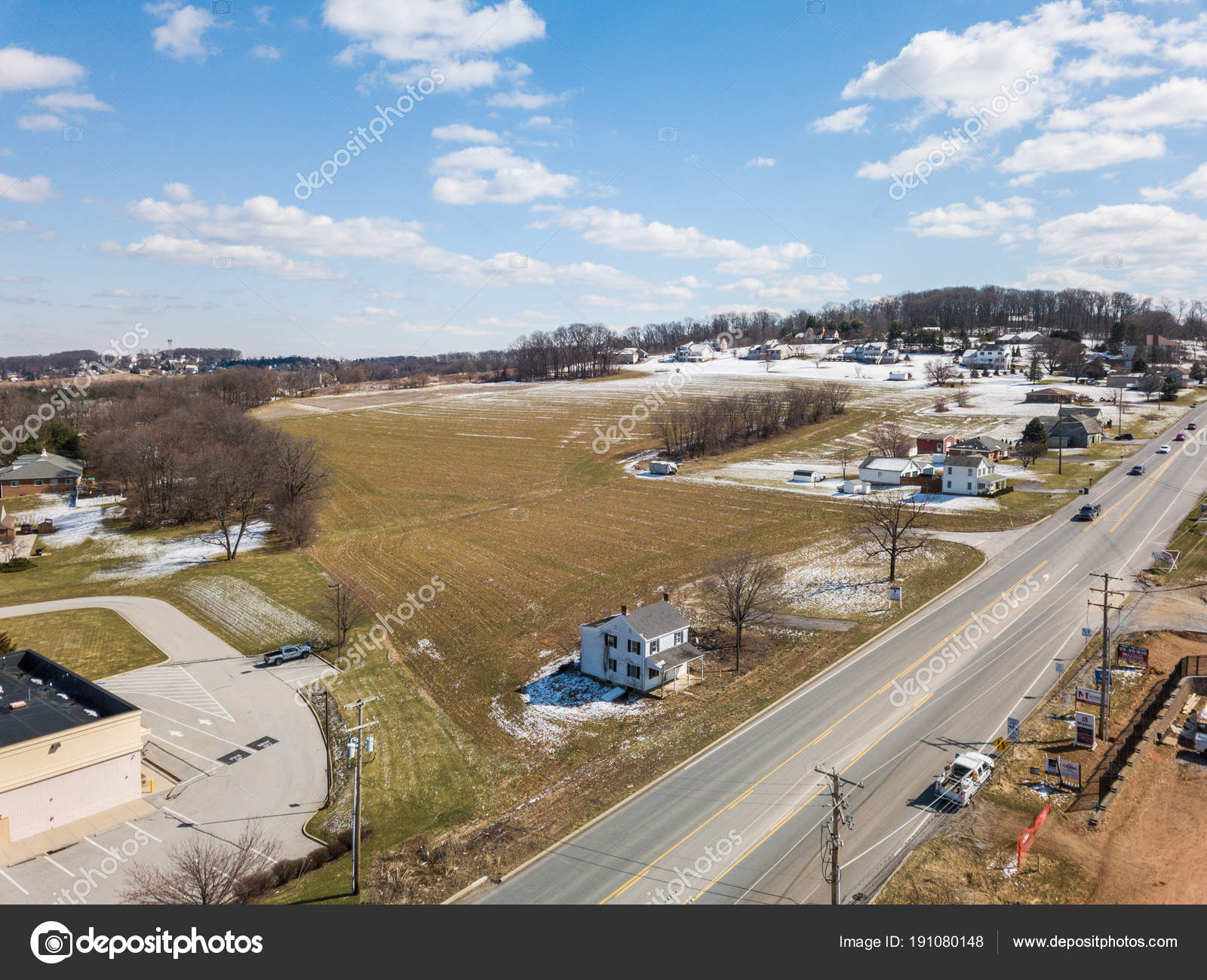 Aerial Homes Farmland Red Lion Pennsylvania York County Stock Photo by