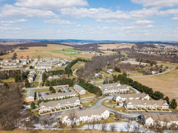 Aerial of Homes and Farmland in Red Lion, Pennsylvania in York County