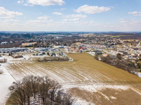 Aerial of Homes and Farmland in Red Lion, Pennsylvania in York County