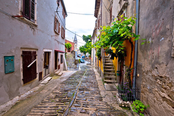 Old stone paved street of Buje, town in Istria, Croatia