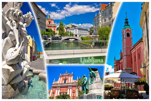 Staden Ljubljana turist vykort med etikett — Stockfoto