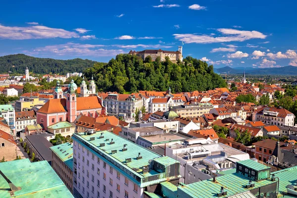 Stad van Ljubljana center luchtfoto — Stockfoto