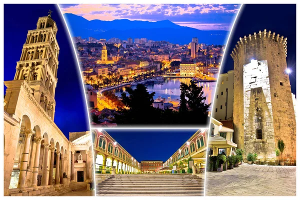 Miasto Split wieczorem widok pocztówka — Zdjęcie stockowe