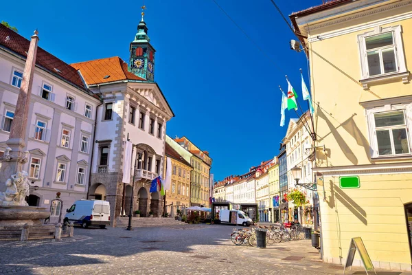 Ljubljana zentralen Platz Rathaus Blick — Stockfoto