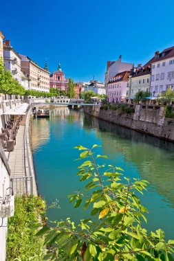 Ljubljana Nehri ve mimari dikey görünüm