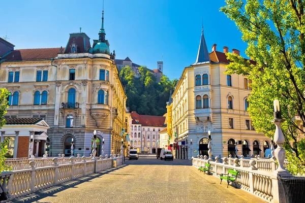 Staden Ljubljana Visa från Tromostovje bridge — Stockfoto