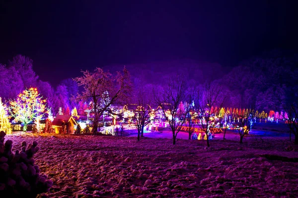 Pueblo de Navidad en el valle del bosque — Foto de Stock