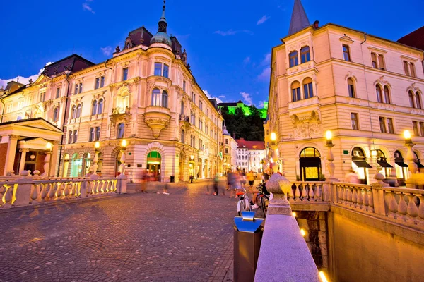 Tromostovje bridge and square evening view — Stock Photo, Image