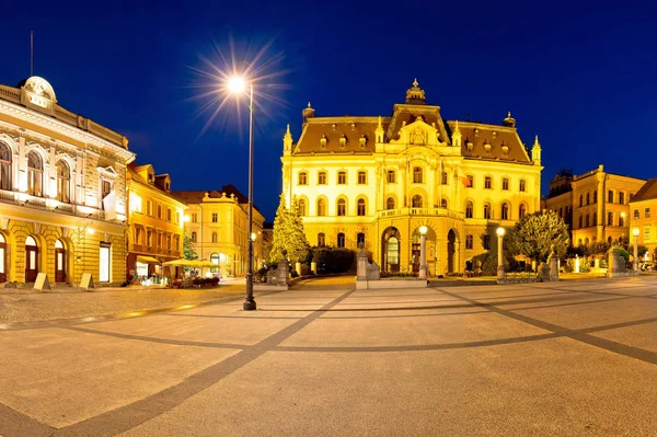 Place Ljubljana et monuments vue panoramique du soir — Photo