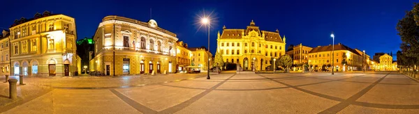 Ljubljana square and landmarks evening panoramic view