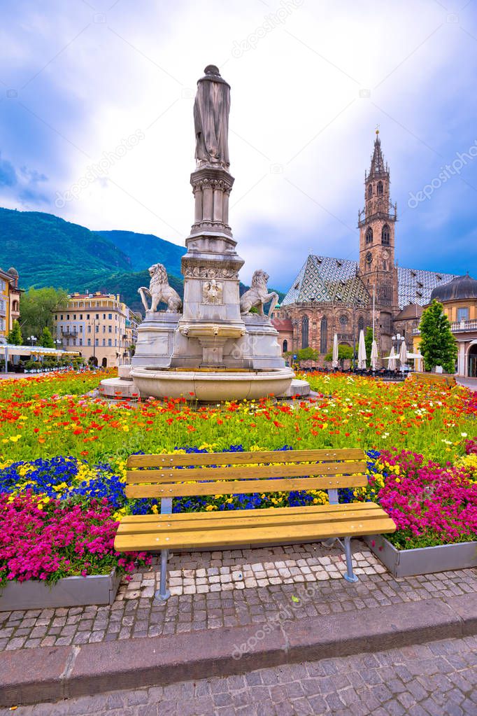 Bolzano main square and cathedral view