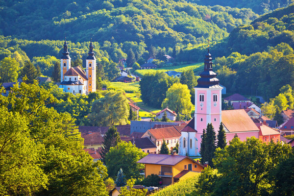 Village of Strigova towers and green landscape, Medjimurje region of Croatia