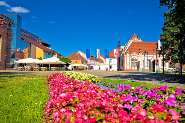 Ciudad de Cakovec vista a la plaza principal — Foto de Stock