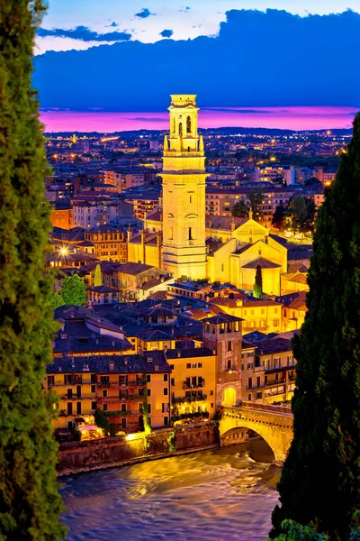 Verona torri e tetti vista verticale serale — Foto Stock