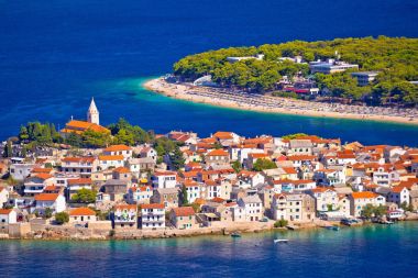 Adriatic tourist destination of Primosten aerial panoramic archi clipart