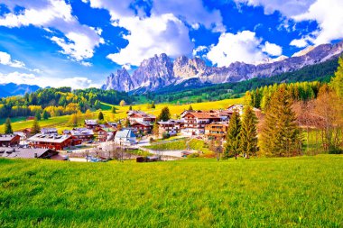 Beautiful landscape of Cortina d' Ampezzo in Dolomites Alps view clipart