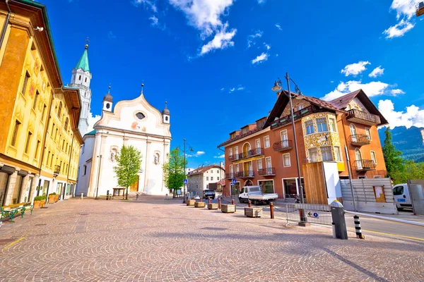 Cortina d' Ampezzo main square architecture view — Stock Photo, Image