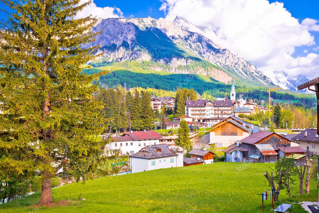 Alpine town of Cortina d' Ampezzo in Dolomites Alps view