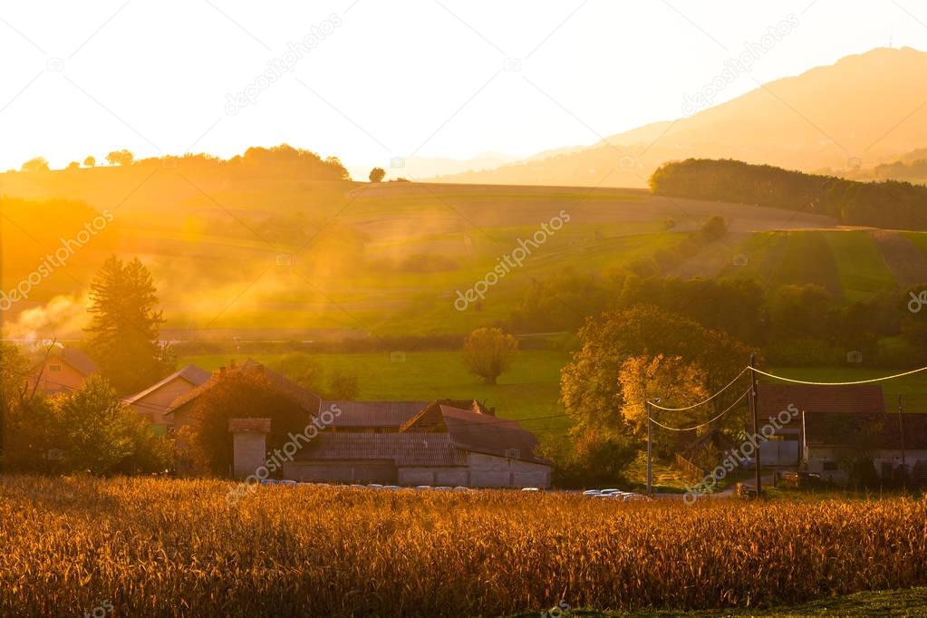 Golden sunset in rural region of Croatia