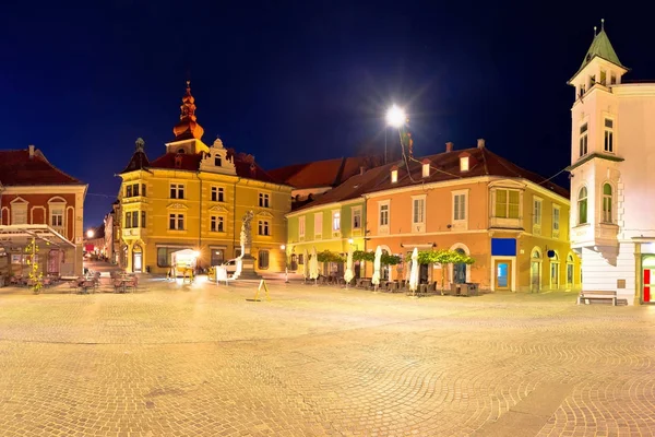 Town of Ptuj historic main square panoramic evening view — Stock Photo, Image