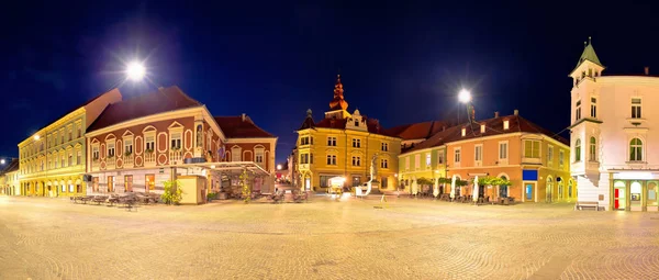 Town of Ptuj historic main square panoramic evening view