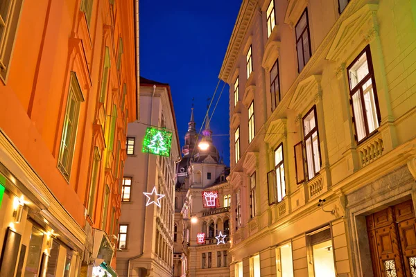 Graz city center christmas street evening view — Stock Photo, Image