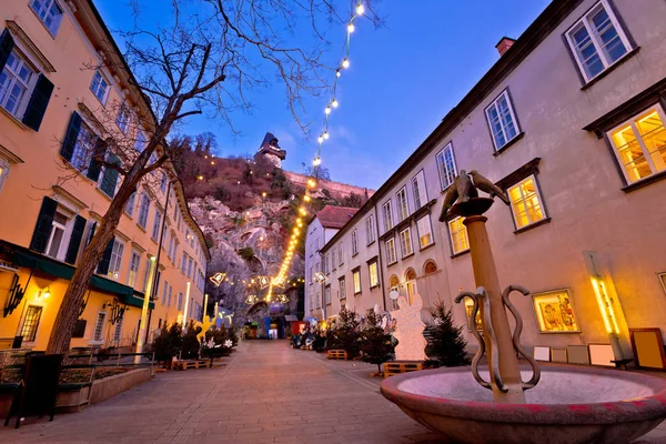 Graz şehir merkezi Noel adil akşam görünümü — Stok fotoğraf