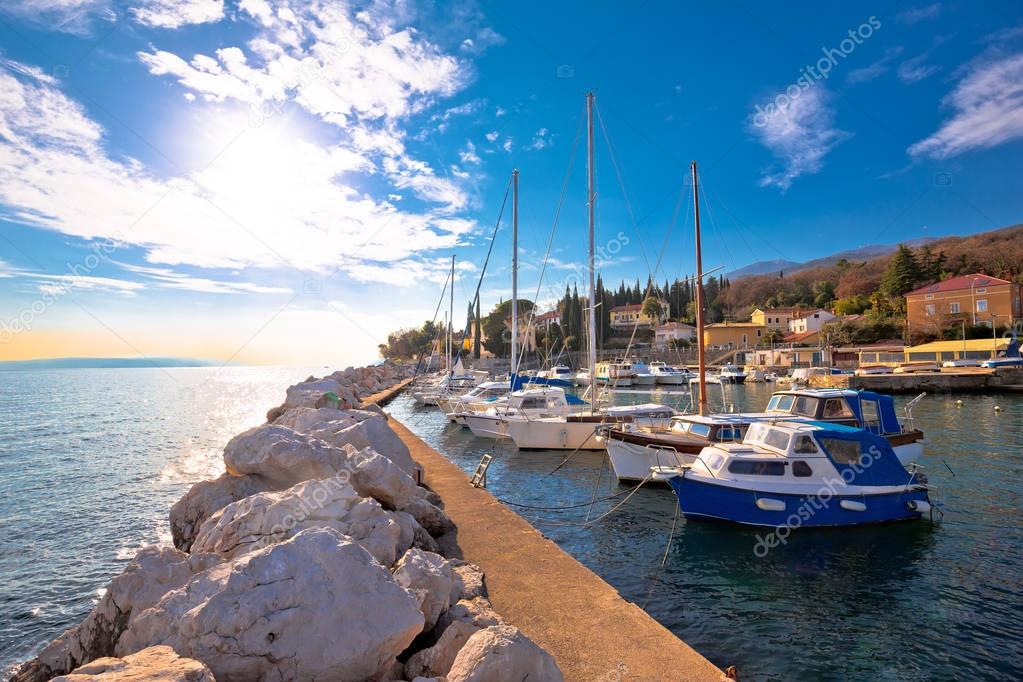 Icici village waterfront and harbor in Opatija riviera