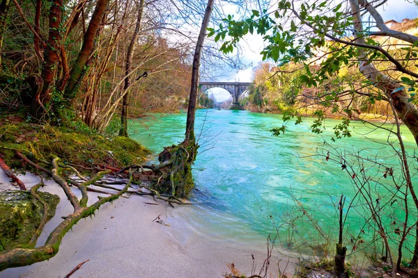 Natisone River sand coast and devil 's bridge in Cividale del Fri — стоковое фото