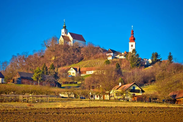 Idyllisches österreichisches Dorf Straden auf grünem Hügel — Stockfoto