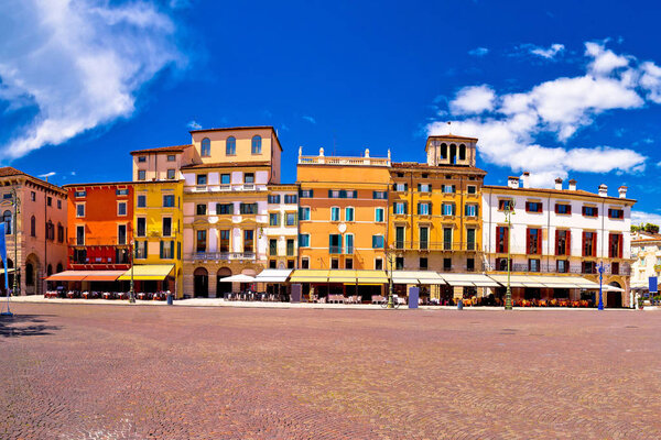 Piazza Bra square in Verona colorful view