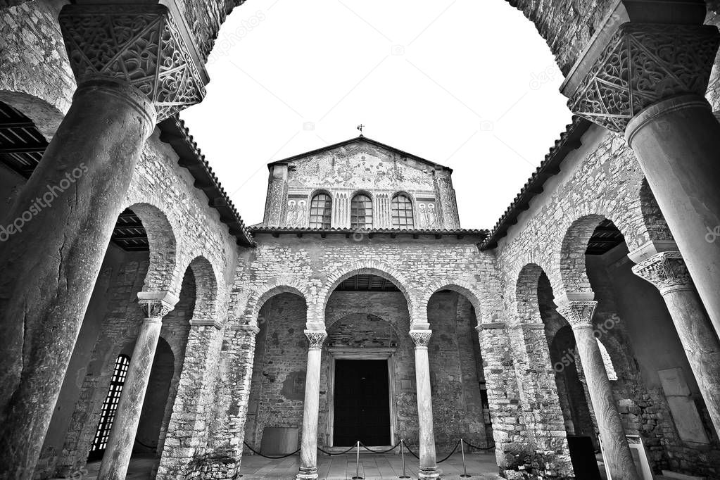 Euphrasian Basilica in Porec arcades black and white view