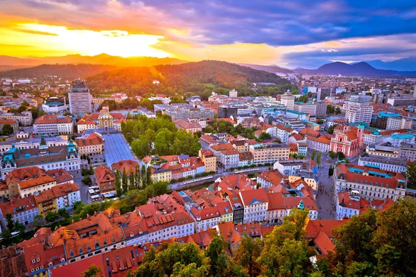Ljubljana hava görünümünü yukarıda günbatımı — Stok fotoğraf