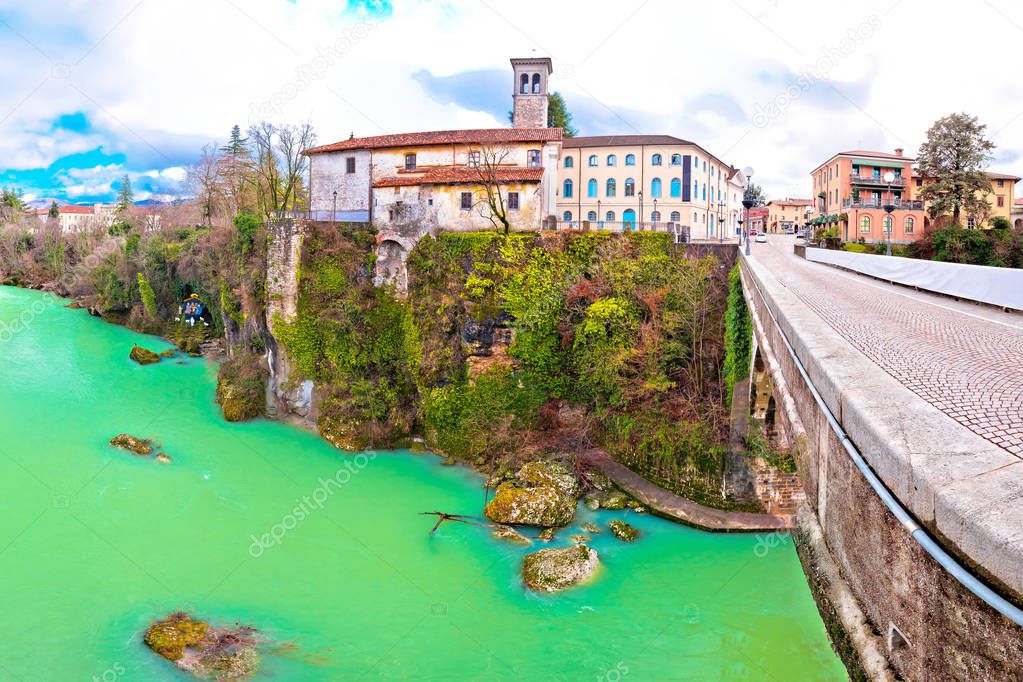 Cividale del Friuli devil's bridge and Natisone river canyon pan