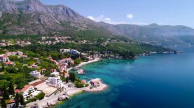 Dubrovnik bölge waterfront Mlini ve Srebreno havadan görünümü, kıyı bölgesinin Dalmaçya, Hırvatistan
