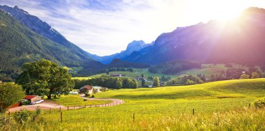 Berchtesgaden 'deki Ramsau Vadisi Alp Bölgesi manzara panoramik