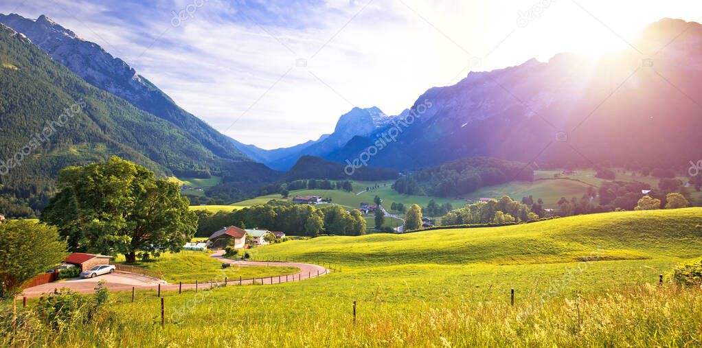 Ramsau valley in Berchtesgaden Alpine region landscape panoramic