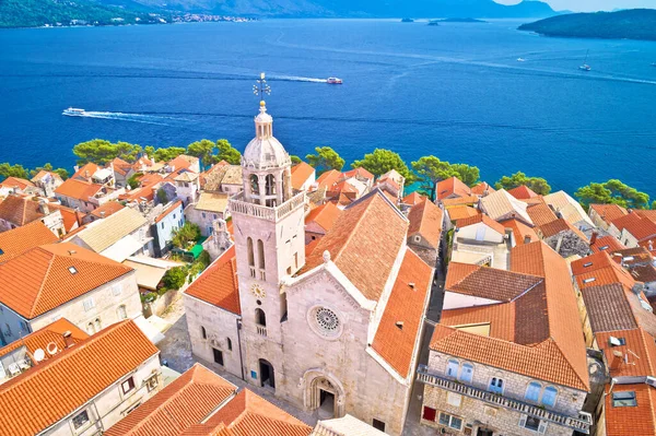 Korcula. Historic town of Korcula cathedral and architecture aer — Stock Photo, Image