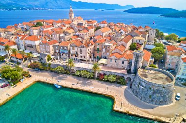 Korcula. Korcula 'nın tarihi panoramik manzarası