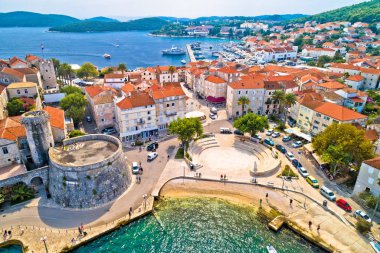 Korcula. Historic town of Korcula aerial panoramic view clipart