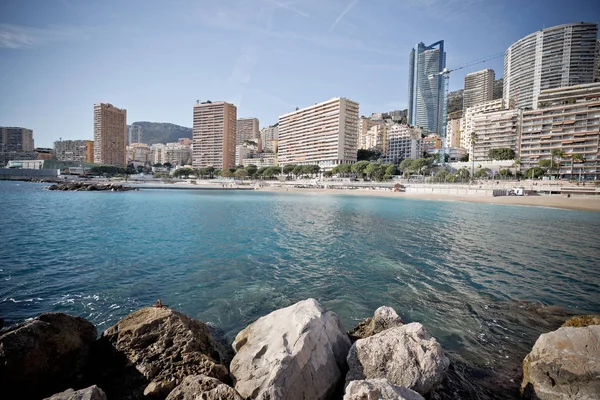 Monaco Strand Monte Carlo Stadsgezicht Vintage Kleur Profiel Bekijken Vorstendom — Stockfoto
