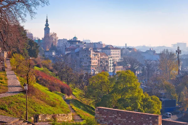 Belgrád Kilátás Kalemegdan Sétányról Régi Város Nevezetességeire Reggeli Kilátás Szerbia — Stock Fotó